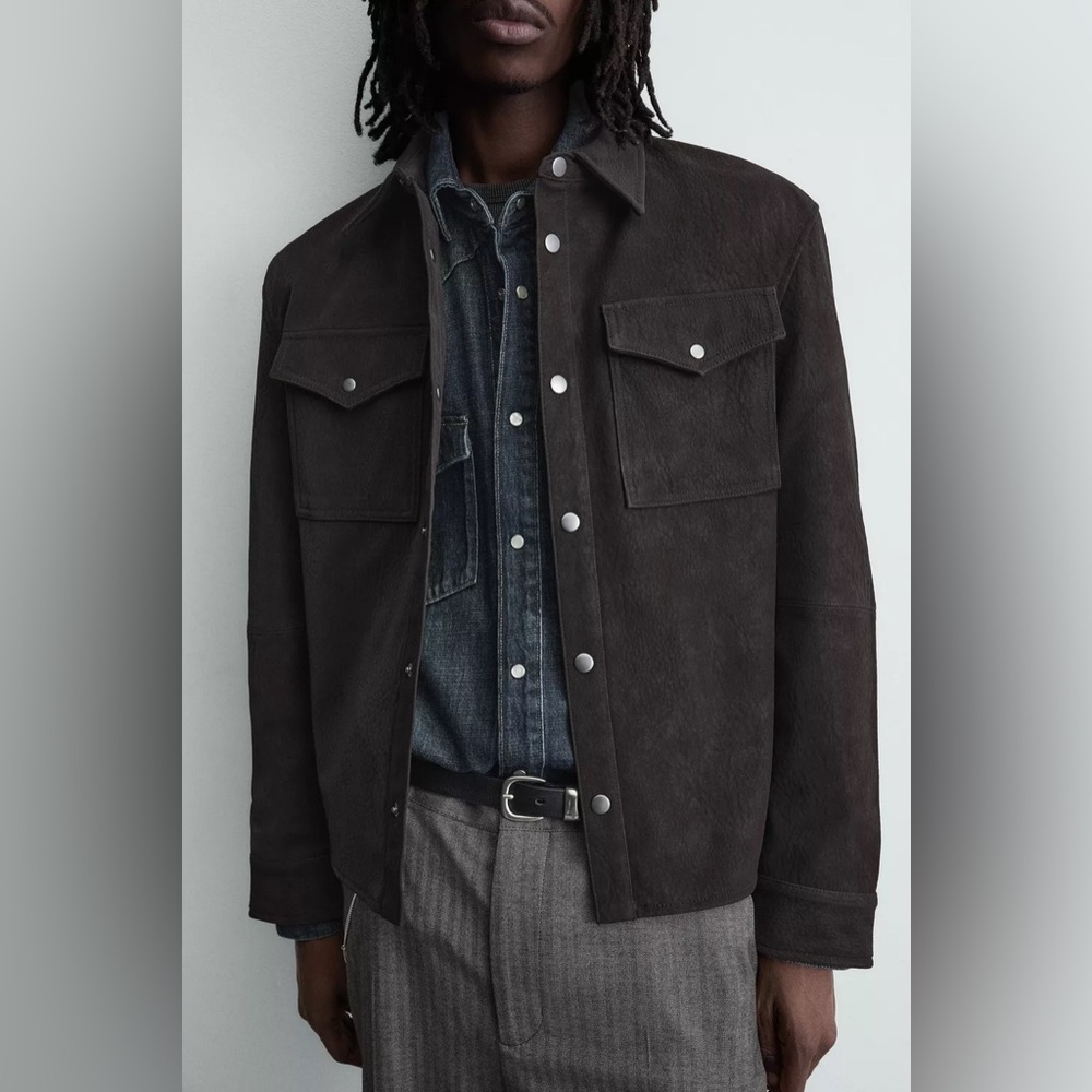 New Zara Relaxed Fit Faux Leather Overshirt Jacket Brown Pockets Button Size XL - Picture 6 of 16